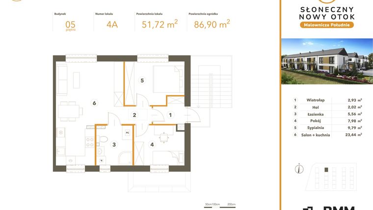 Rzut - Mieszkanie na sprzedaż 3 pokoje o powierzchni 51,72 m² - numer 4A w Słoneczny Nowy Otok - Malownicza Południe etap II