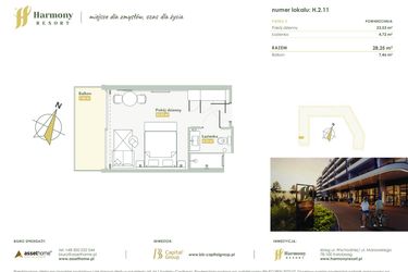 Rzut - Mieszkanie na sprzedaż 1 pokój o powierzchni 28,25 m² - numer H.2.11 w Harmony Resort