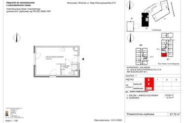 Rzut - Mieszkanie na sprzedaż 1 pokój o powierzchni 27,72 m² - numer 3 w RZ21