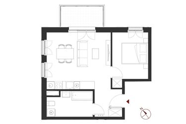 Rzut - Mieszkanie na sprzedaż 2 pokoje o powierzchni 41,94 m² - numer A.1.8 w Apartamenty Symfonia