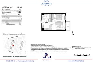 Rzut - Mieszkanie na sprzedaż 2 pokoje o powierzchni 36,96 m² - numer B1.46 w Osiedle Chabrowe