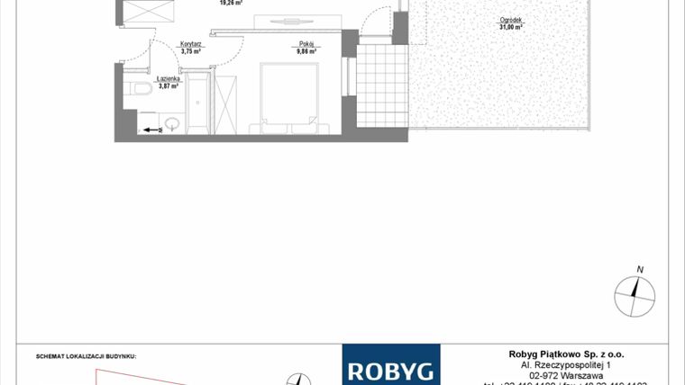 Rzut - Mieszkanie na sprzedaż 2 pokoje o powierzchni 36,74 m² - numer 0M05 w Początek Piątkowo bud. I