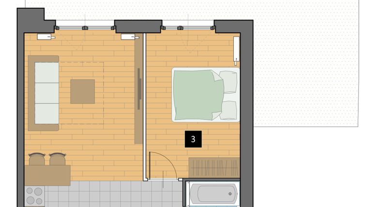 Rzut - Mieszkanie na sprzedaż 2 pokoje o powierzchni 41,99 m² - numer B1 w Mazowiecka 115