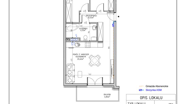 Rzut - Mieszkanie na sprzedaż 3 pokoje o powierzchni 61,95 m² - numer 5 w Harmonia bud. M3