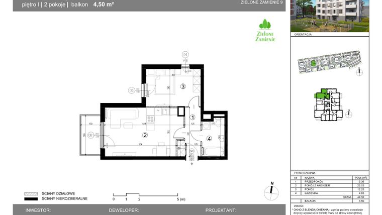 Rzut - Mieszkanie na sprzedaż 2 pokoje o powierzchni 44,59 m² - numer 2G.32.8 w Zielone Zamienie IX