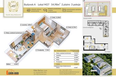 Rzut - Mieszkanie na sprzedaż 3 pokoje o powierzchni 54,98 m² - numer A.27 w Aleja Bohaterów