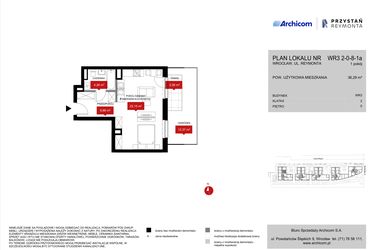 Rzut - Mieszkanie na sprzedaż 1 pokój o powierzchni 36,29 m² - numer WR3 2/0/8/1a w Przystań Reymonta etap II
