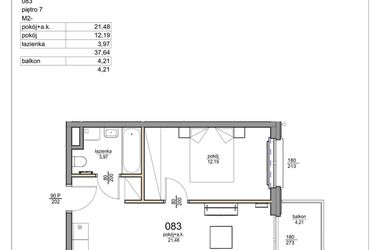 Rzut - Mieszkanie na sprzedaż 2 pokoje o powierzchni 37,64 m² - numer 83 w Rezydencja Liwska 3