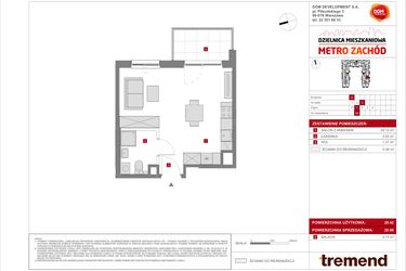 Rzut - Mieszkanie na sprzedaż 1 pokój o powierzchni 29,98 m² - numer G.89 w Dzielnica Mieszkaniowa Metro Zachód - etap 8