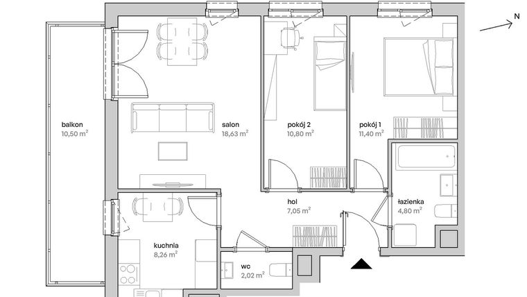 Rzut - Mieszkanie na sprzedaż 3 pokoje o powierzchni 62,96 m² - numer A.01.013 w Unii Lubelskiej Vita