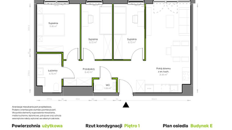 Rzut - Mieszkanie na sprzedaż 4 pokoje o powierzchni 65,17 m² - numer E/015 w Szmaragdowy Park