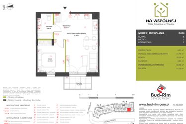 Rzut - Mieszkanie na sprzedaż 2 pokoje o powierzchni 42,13 m² - numer 98 w Na Wspólnej