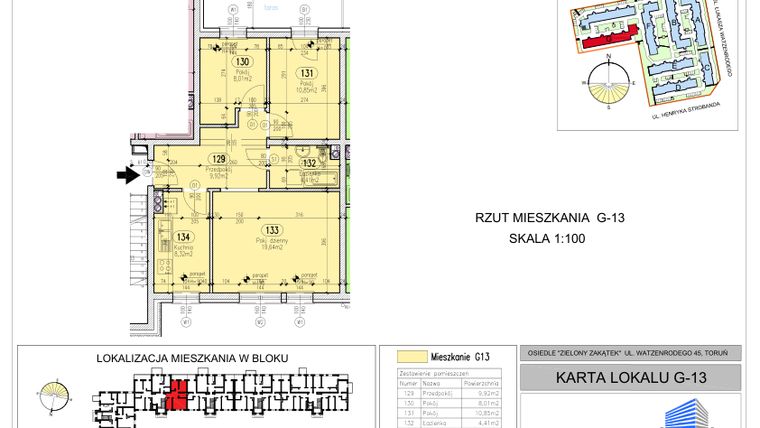 Rzut - Mieszkanie na sprzedaż 3 pokoje o powierzchni 61,15 m² - numer G-13 w Zielony Zakątek - bud. G
