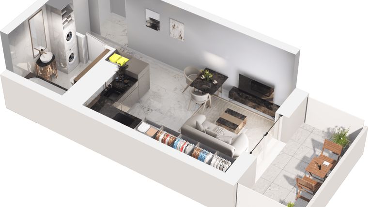 Rzut - Mieszkanie na sprzedaż 1 pokój o powierzchni 27,69 m² - numer D.09.03 w Mieszkaj w mieście - Na Tysiącleciu budynek D