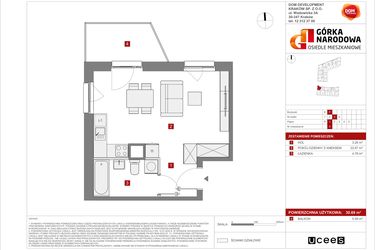 Rzut - Mieszkanie na sprzedaż 1 pokój o powierzchni 30,69 m² - numer 5.3.F.4 w Osiedle Górka Narodowa etap 5