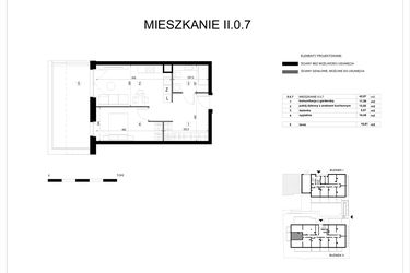 Rzut - Mieszkanie na sprzedaż 2 pokoje o powierzchni 42,97 m² - numer II.0.7 w Pryncypalna 66