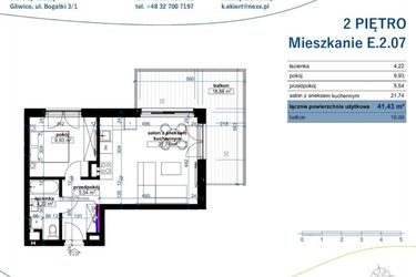 Rzut - Mieszkanie na sprzedaż 2 pokoje o powierzchni 41,43 m² - numer E.2.07 w Wzgórze Poetów 2