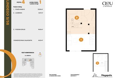 Rzut - Mieszkanie na sprzedaż 1 pokój o powierzchni 41,12 m² - numer 58 w CLOU LINDEGO