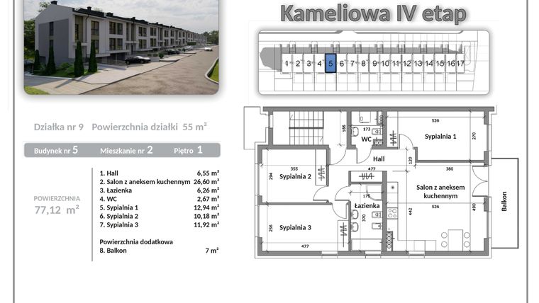 Rzut - Mieszkanie na sprzedaż 4 pokoje o powierzchni 77,12 m² - numer B05A02 w Apartamenty Kameliowa IV