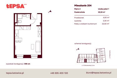 Rzut - Mieszkanie na sprzedaż 1 pokój o powierzchni 29,3 m² - numer M204 w Tepsa Kato