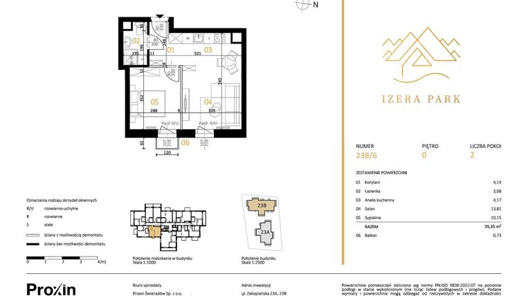 Rzut - Mieszkanie na sprzedaż 2 pokoje o powierzchni 35,35 m² - numer 23B/6 w Izera Park
