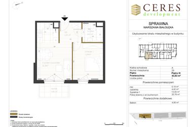 Rzut - Mieszkanie na sprzedaż 2 pokoje o powierzchni 43,83 m² - numer A29 w Osiedle Sprawna
