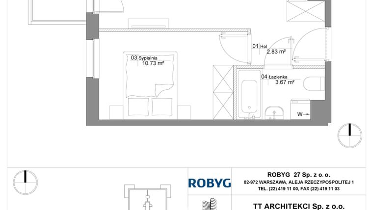 Rzut - Mieszkanie na sprzedaż 2 pokoje o powierzchni 36,96 m² - numer SU3/B/3/5 w Sady Ursynów III