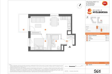Rzut - Mieszkanie na sprzedaż 2 pokoje o powierzchni 36,75 m² - numer A29 w Osiedle Myśliborska