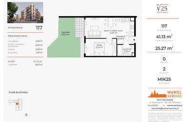 Rzut - Mieszkanie na sprzedaż 2 pokoje o powierzchni 41,13 m² - numer 117 w Mikusińskiego 25