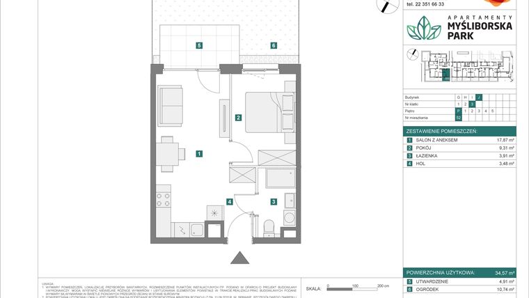 Rzut - Mieszkanie na sprzedaż 2 pokoje o powierzchni 34,57 m² - numer J52 w Apartamenty Myśliborska Park