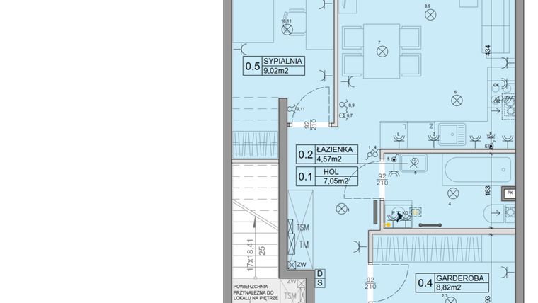 Rzut - Mieszkanie na sprzedaż 3 pokoje o powierzchni 46,34 m² - numer 91 w Manufaktura Marki 2 etap IV