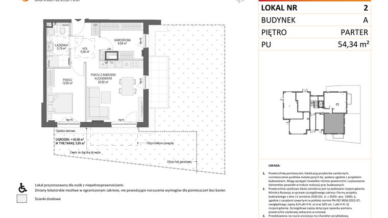 Rzut - Mieszkanie na sprzedaż 2 pokoje o powierzchni 54,34 m² - numer A2 w Osiedle Orzechowa