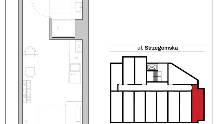 Rzut - Mieszkanie na sprzedaż 1 pokój o powierzchni 20,91 m² - numer 26 w Strzegomska 226