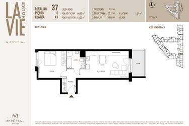 Rzut - Mieszkanie na sprzedaż 2 pokoje o powierzchni 50,95 m² - numer 37 w La Vie House
