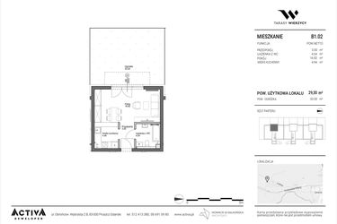 Rzut - Mieszkanie na sprzedaż 1 pokój o powierzchni 29,3 m² - numer B1.02 w Tarasy Wierzycy