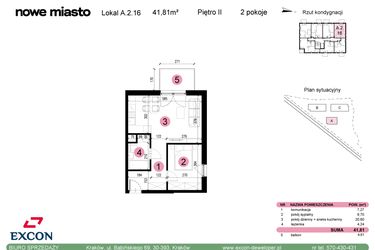Rzut - Mieszkanie na sprzedaż 2 pokoje o powierzchni 41,81 m² - numer A-2-16 w Nowe Miasto