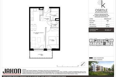 Rzut - Mieszkanie na sprzedaż 2 pokoje o powierzchni 40,88 m² - numer 34A.11 w Osiedle Konopnickiej etap II