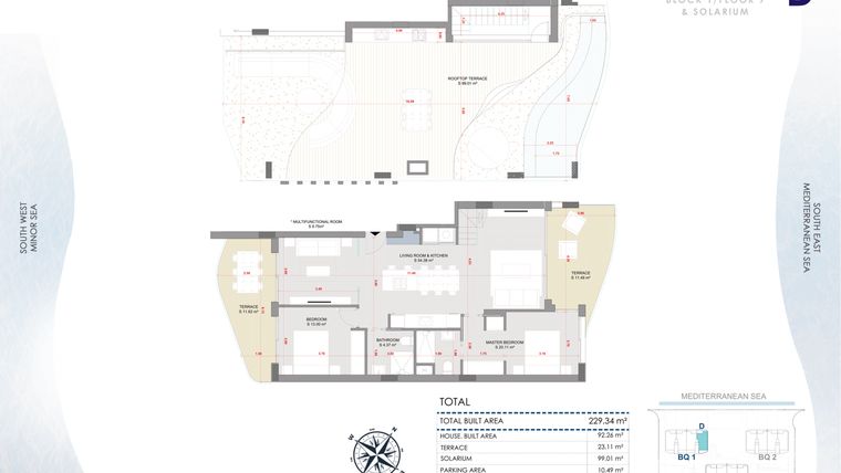 Rzut - Mieszkanie na sprzedaż 3 pokoje o powierzchni 229,34 m² - numer 9-9-D w Apartamenty w La Manga del Mar Menor - 47236454
