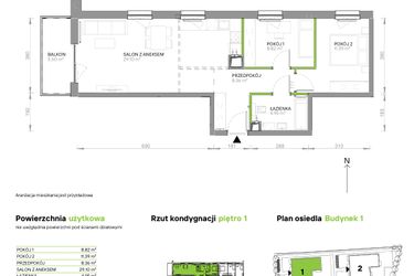 Rzut - Mieszkanie na sprzedaż 3 pokoje o powierzchni 62,62 m² - numer III.1/1/15 w Via Flora