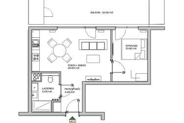 Rzut - Mieszkanie na sprzedaż 2 pokoje o powierzchni 43,26 m² - numer M10 w Zielona Marina - Apartamenty inwestycyjne