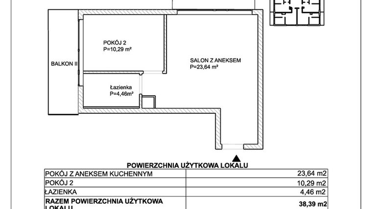 Rzut - Mieszkanie na sprzedaż 2 pokoje o powierzchni 38,39 m² - numer M7 w SUNDAY Resort Ustronie Morskie II