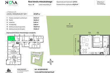 Rzut - Mieszkanie na sprzedaż 2 pokoje o powierzchni 47,27 m² - numer 1 w Nova Radiostacja