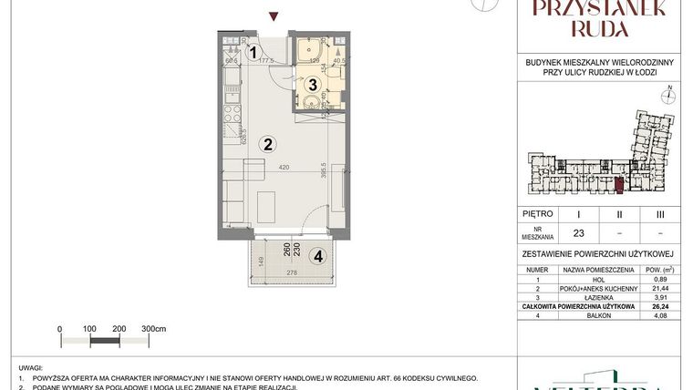 Rzut - Mieszkanie na sprzedaż 1 pokój o powierzchni 26,42 m² - numer 23 w Przystanek Ruda