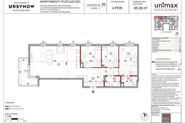 Rzut - Mieszkanie na sprzedaż 4 pokoje o powierzchni 95,38 m² - numer M38 w Apartamenty Pustułeczki