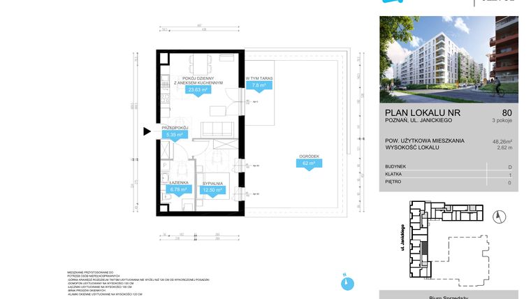 Rzut - Mieszkanie na sprzedaż 2 pokoje o powierzchni 48,26 m² - numer CDEF.80 w Wieża Jeżyce etap II