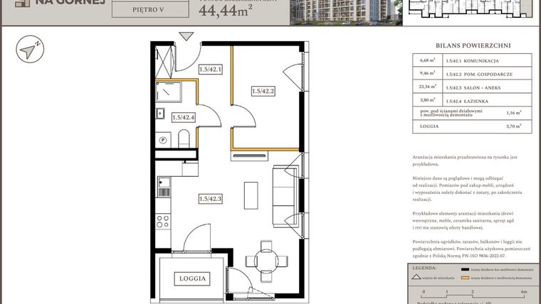 Rzut - Mieszkanie na sprzedaż 1 pokój o powierzchni 43,28 m² - numer M42 w Osiedle Na Górnej etap V