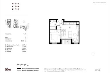 Rzut - Mieszkanie na sprzedaż 2 pokoje o powierzchni 39,52 m² - numer C.24 w Dolna Górna Wilda