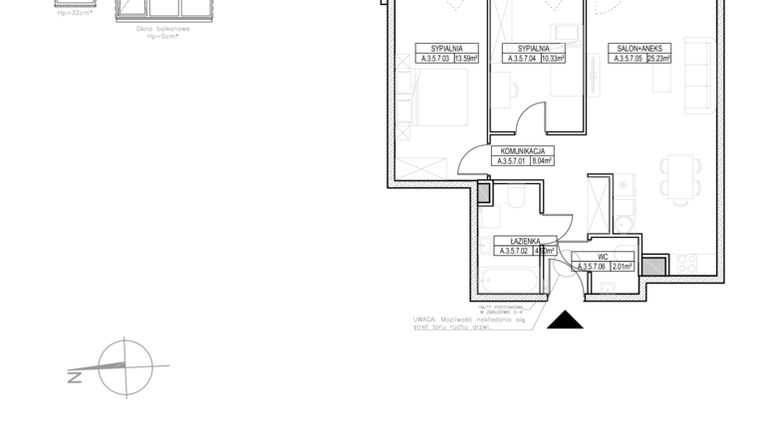 Rzut - Mieszkanie na sprzedaż 3 pokoje o powierzchni 64,17 m² - numer A.3.5.7 w Rytm