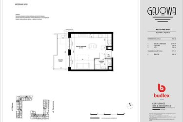 Rzut - Mieszkanie na sprzedaż 1 pokój o powierzchni 31,45 m² - numer 61 w Gajowa bud. A