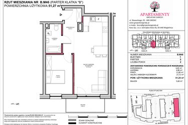 Rzut - Mieszkanie na sprzedaż 2 pokoje o powierzchni 51,25 m² - numer B.46 w Apartamenty Grójeckie Ogrody